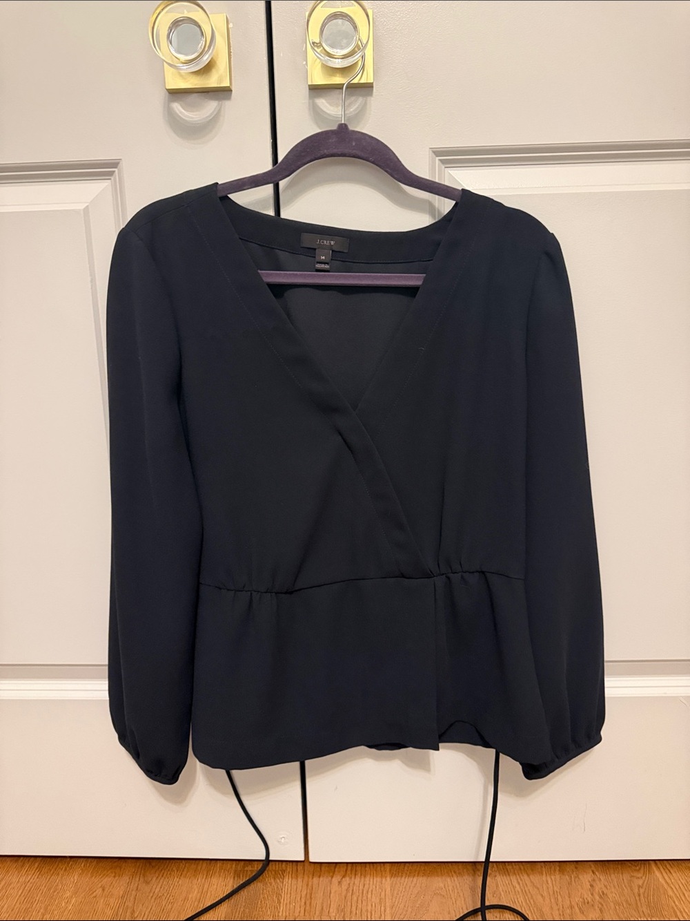 J. Crew Navy Wrap-Style Long-Sleeve Blouse